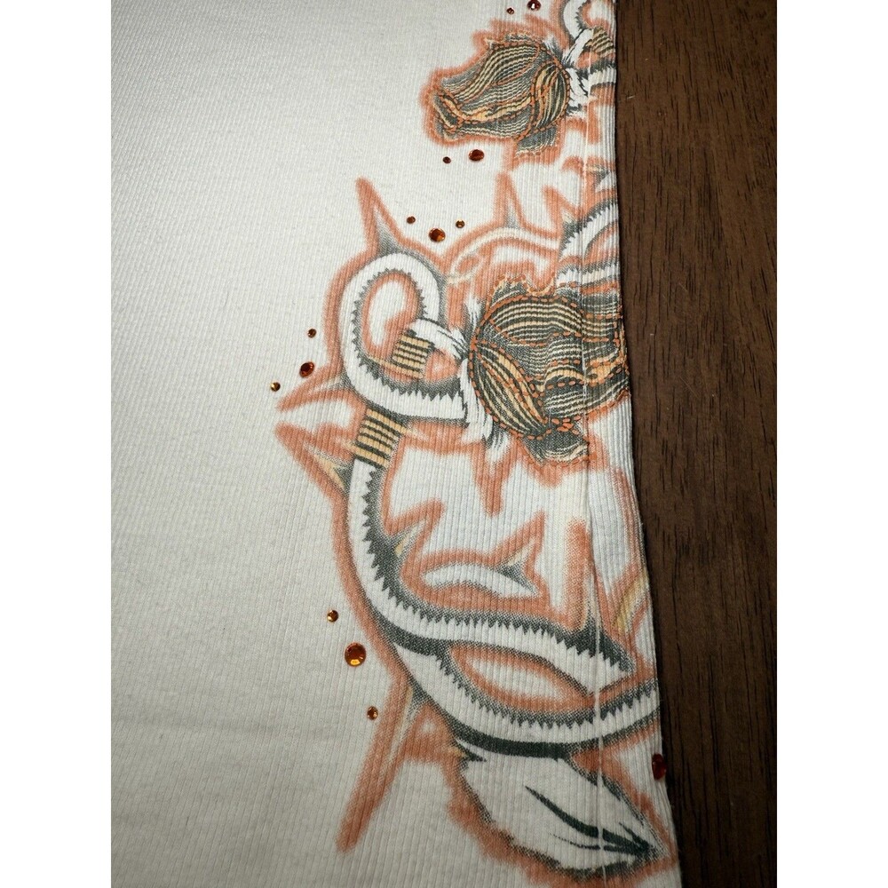 Harley-Davidson Women’s Embellished Tank Top L Ivory Orange Rhinestone Biker - Picture 8 of 10